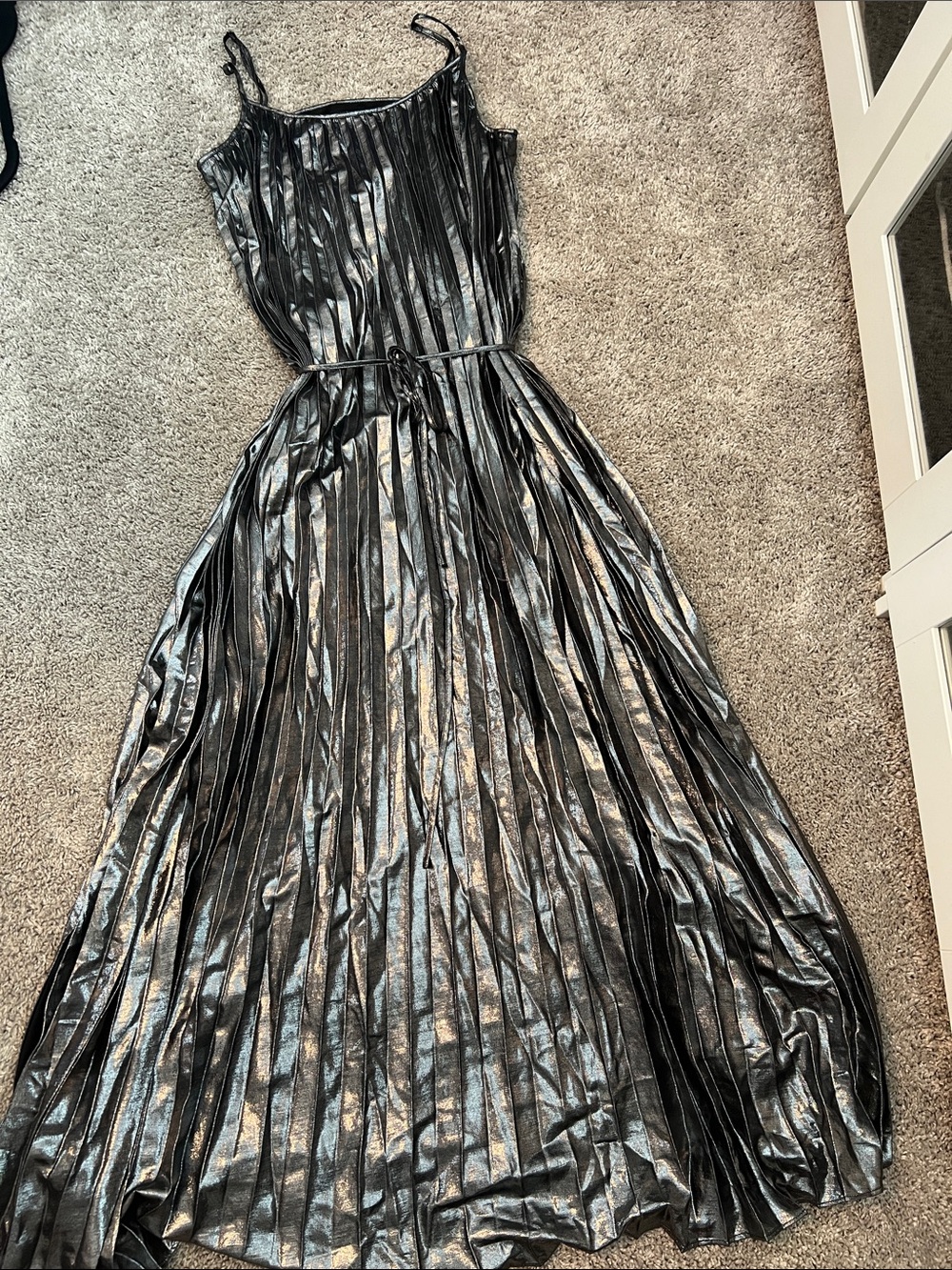 Banana Republic Silver Metallic Pleated Maxi Dress - Picture 3 of 9